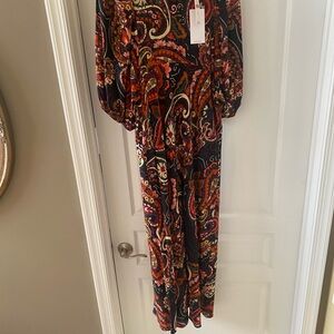 Anthropologie Vibrant Maxi Dress in Deep Red and Teal